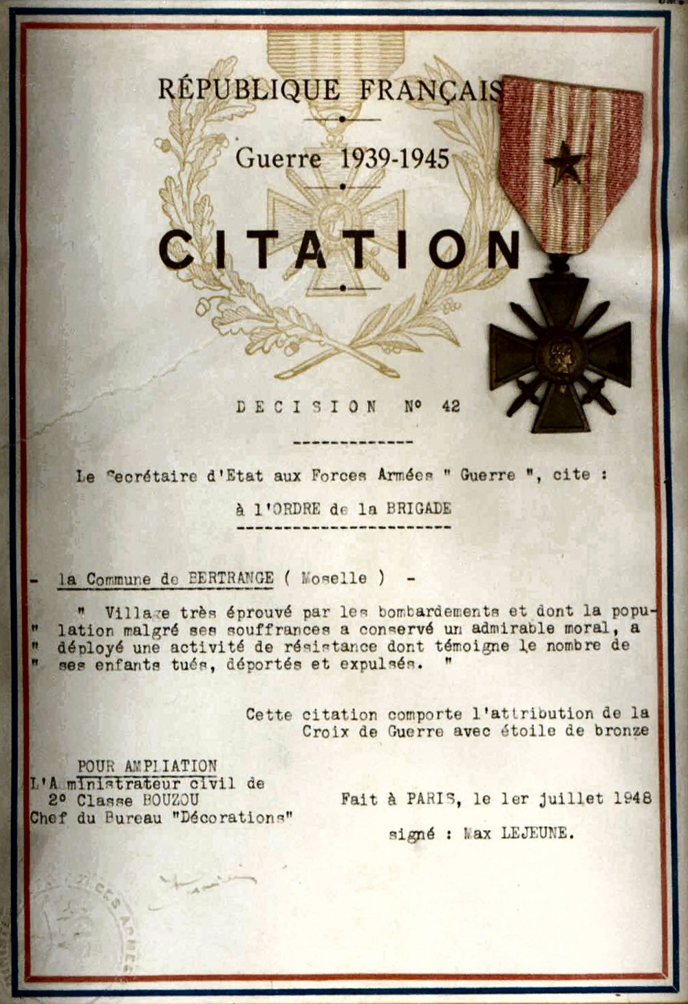 Citation_Croix de Guerre_Bertrange