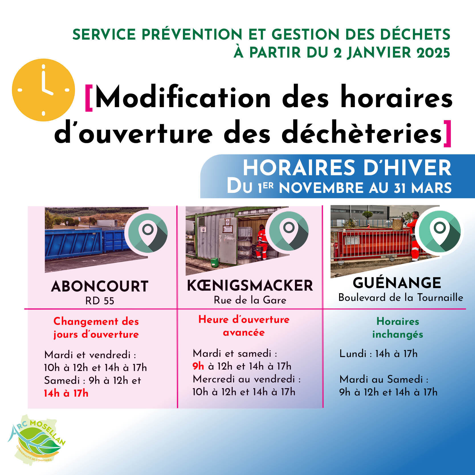 MODIFS HORAIRES DECHETERIES_SAISON
